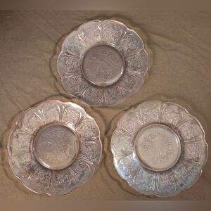 Set Of 3 Cherry Blossom By Jeannette Saucers Vintage Pink Depression Glass 1930s